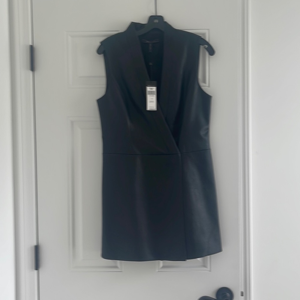 Bcbg maxazria black faux wrap mini dress with pockets on the side